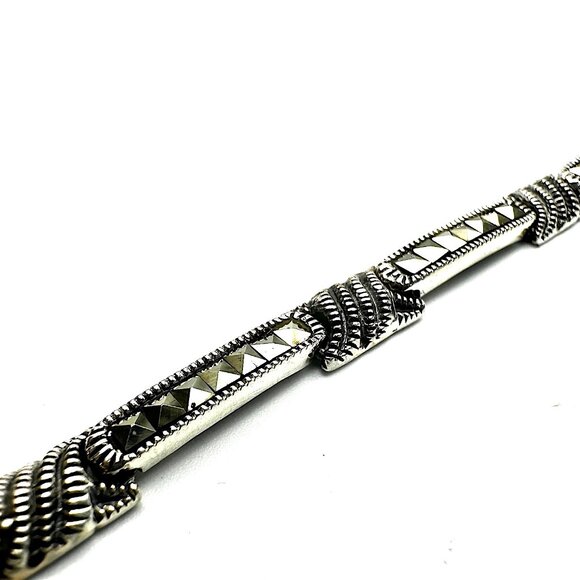 Vintage DBJ Marcasite Sterling Silver Link Bracelet — Art Deco Revival— NOS - Picture 2 of 11